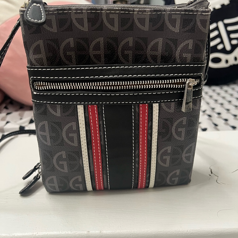 Giani Bernini Gray Crossbody with Red & Black Stripe Accents